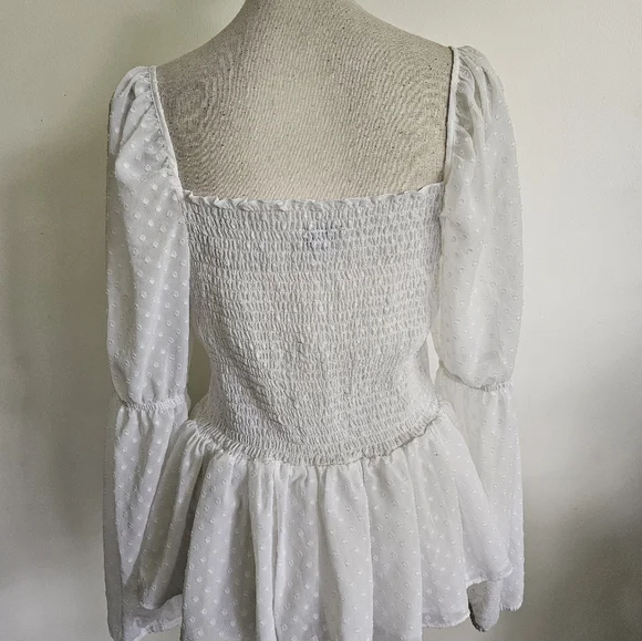 Express Shirred Swiss Dot Peplum Top - Picture 5 of 8